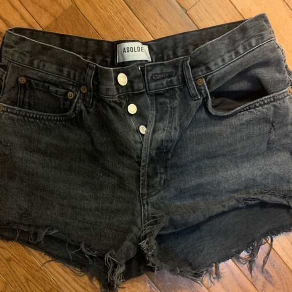 Agolde Button-Fly Black Denim Cutoff Shorts - Picture 1 of 4